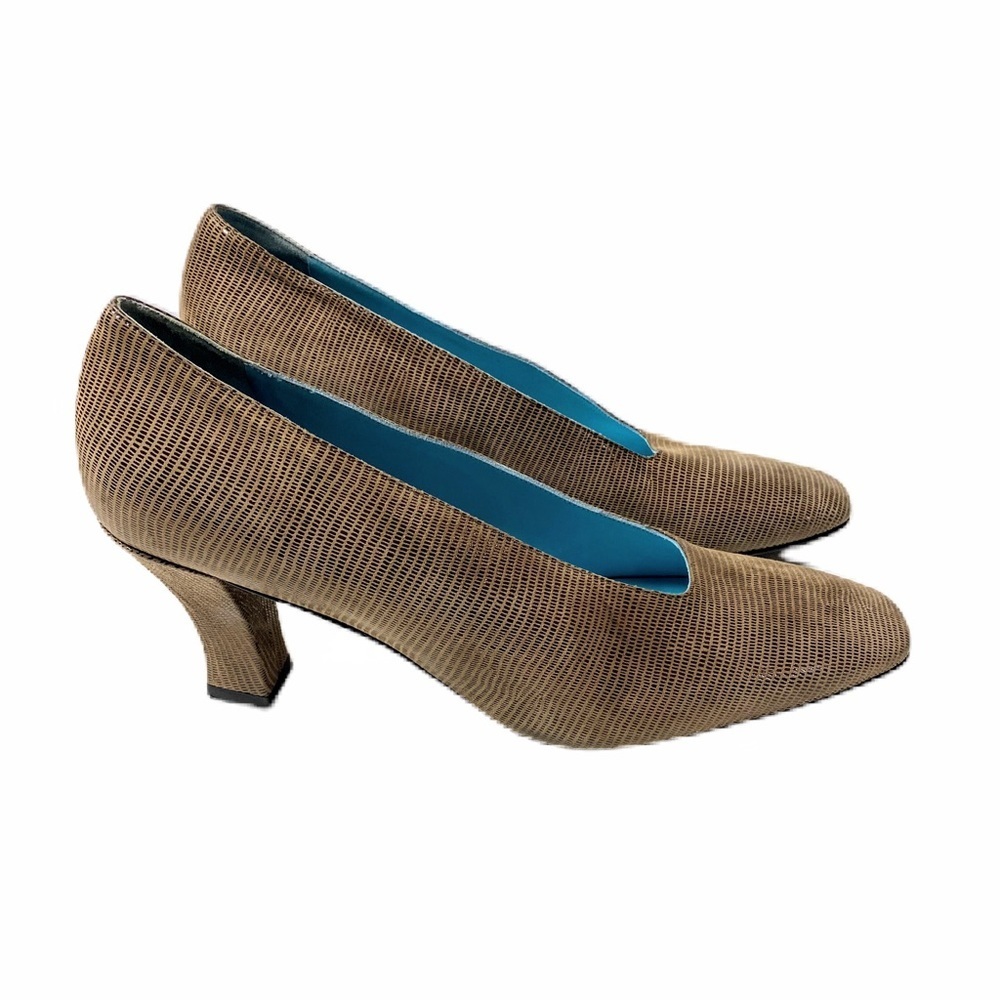 Theirry Rabotin Womens Suede Embossed Pumps Size 40 Metallic Brown Made in Italy - Picture 7 of 15